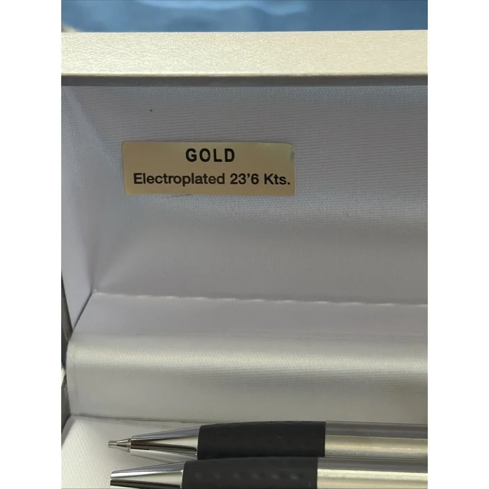 Inoxcrom Ball Point Pen And Pencil Set Gold Electroplated 23'6 Kts Inserra NOS